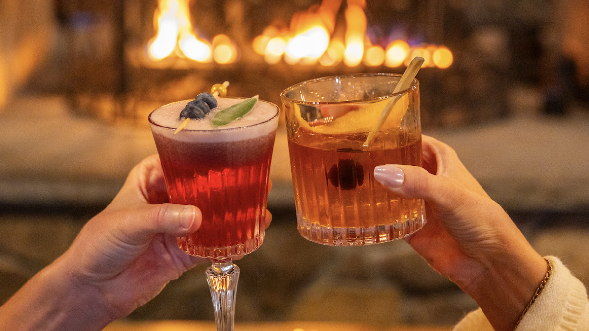 cocktails by a fire