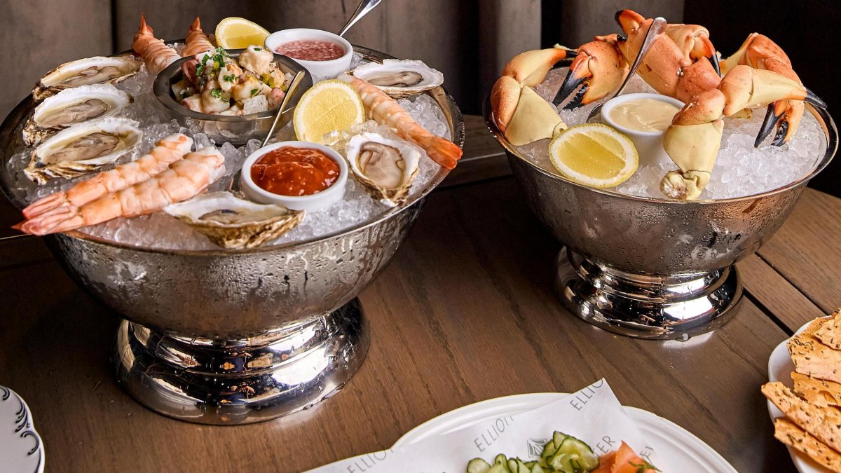 seafood and lemon slices on ice in huge silver buckets at Elliott Aster at the Vinoy Hotel in St. Pete