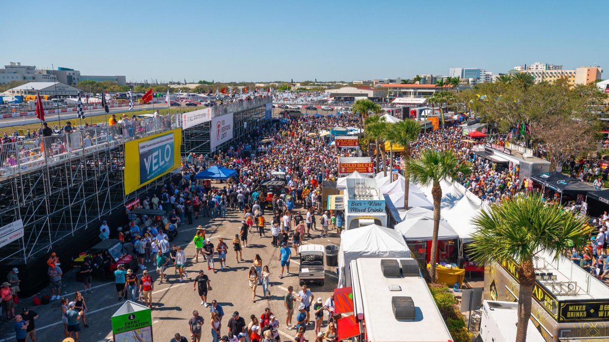 fan village area behind the grandstands at the Firestone Grand Prix in St. Petersburg