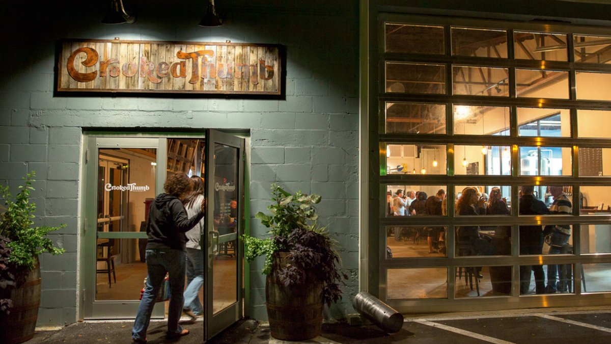 The exterior of the Crooked Thumb Brewery