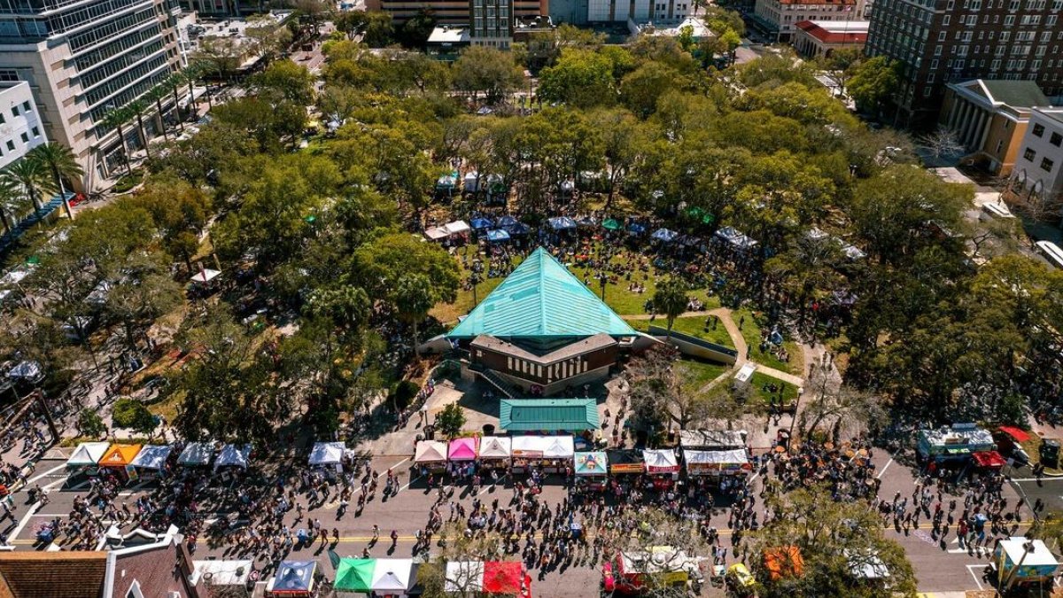 Drone shot of Localtopia 2024 event in St. Petersburg, FL