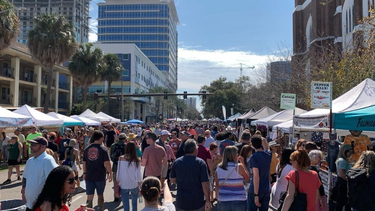 Crowd shot on 3rd Street at Localtopia event in St. Petersburg, FL