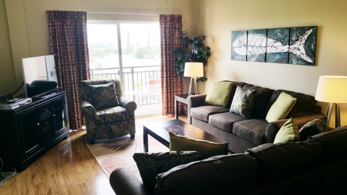 Living room of two bedroom condo at Madeira Bay Resort