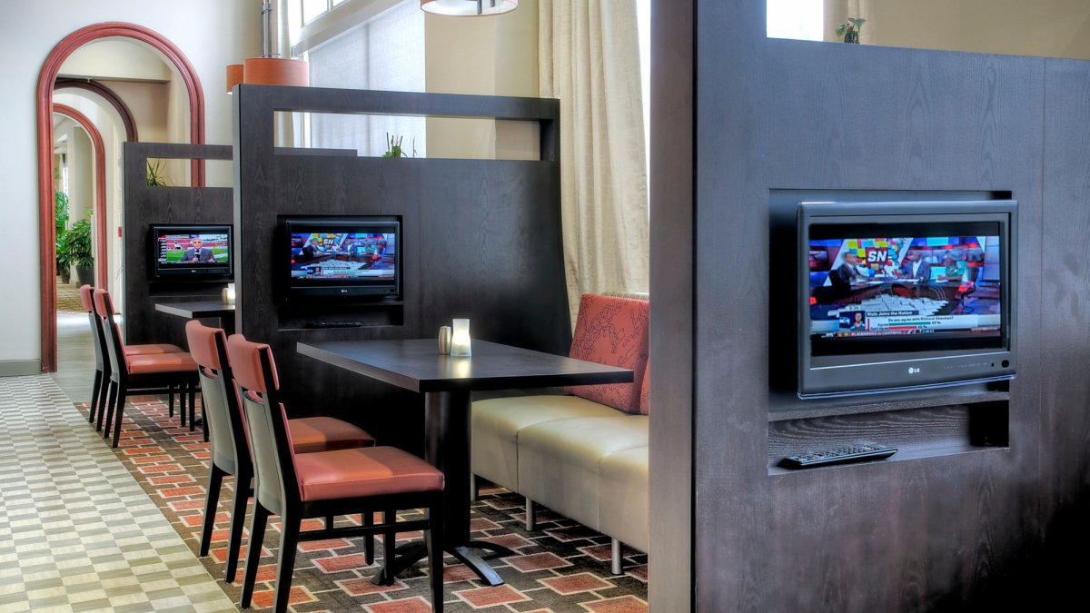 The Bistro offering Pod Seating with individual flat screen televisions