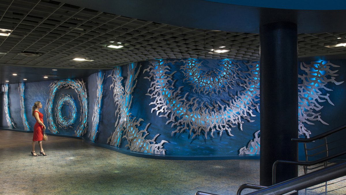 Ripples of Life, a 70' installation for the Florida Aquarium's lobby that doubles as a donor wall