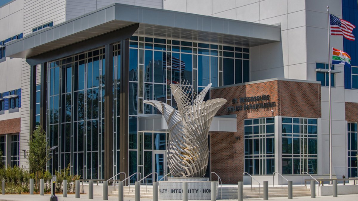 Gladiolus, a 22' stainless steel emblem for the St. Petersburg Police Department