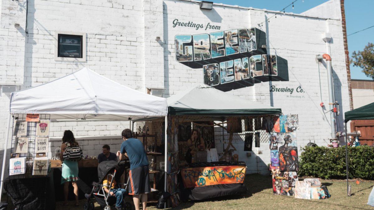 Vendors in the beer garden and on Baum Avenue