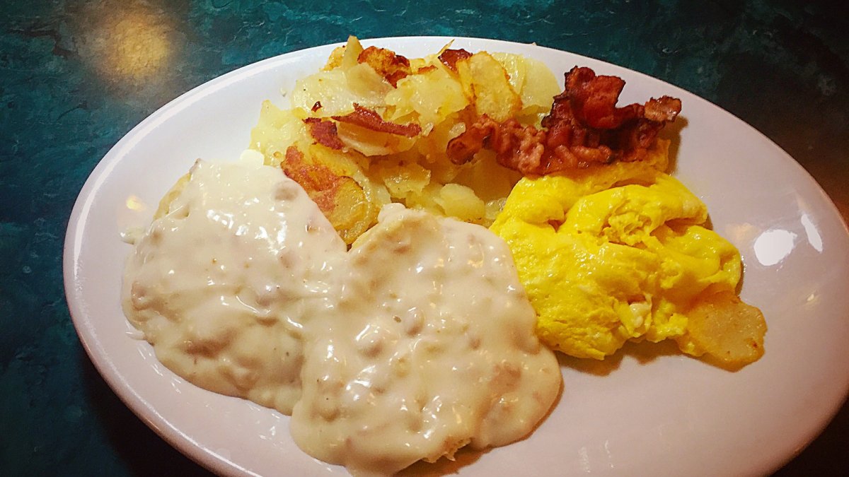 Biscuit & Gravy Breakfast Combo with Eggs, Bacon & Homefries