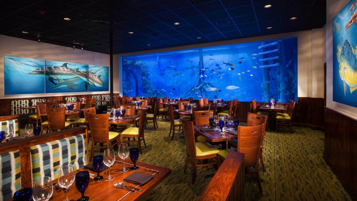 RumFish Grill's main attraction, a 33,500 gallon aquarium built by Animal Planet's hit series TANKED