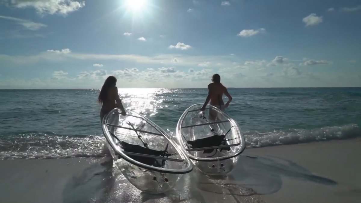 Crystal Clear Kayaks on the beach.