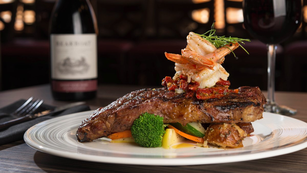 NY Strip Steak w/ Sun-dried Tomatoes and Shrimp