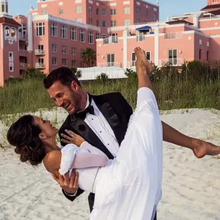 Couple on beach in front of Don Cesar