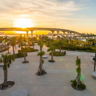 An aerial photo of Coachman Park in Clearwater Florida
