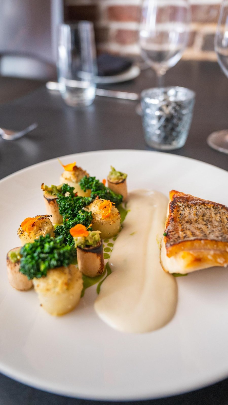 seafood dish nicely plated on white dish
