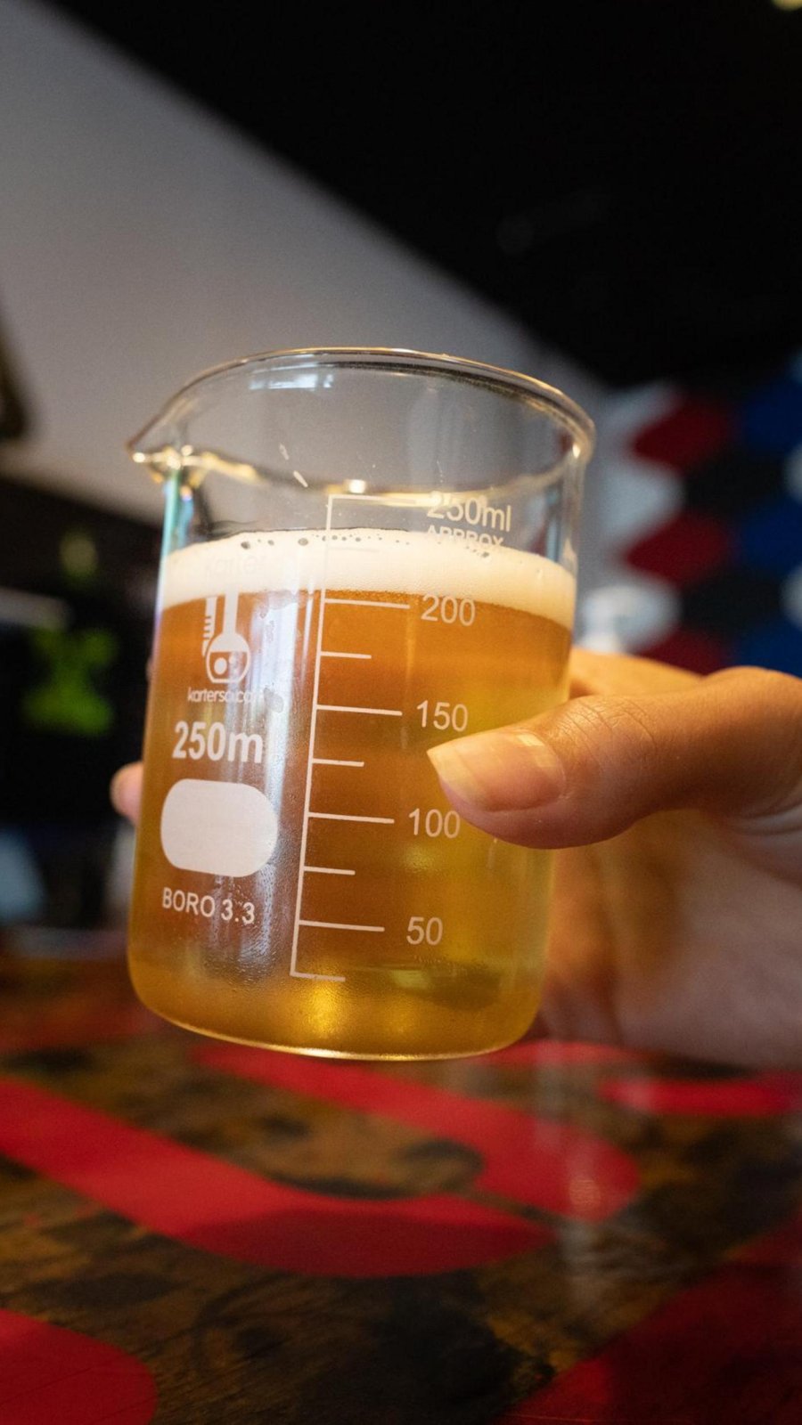beer served in a beaker at Grindhaus Brew Lab in Clearwater
